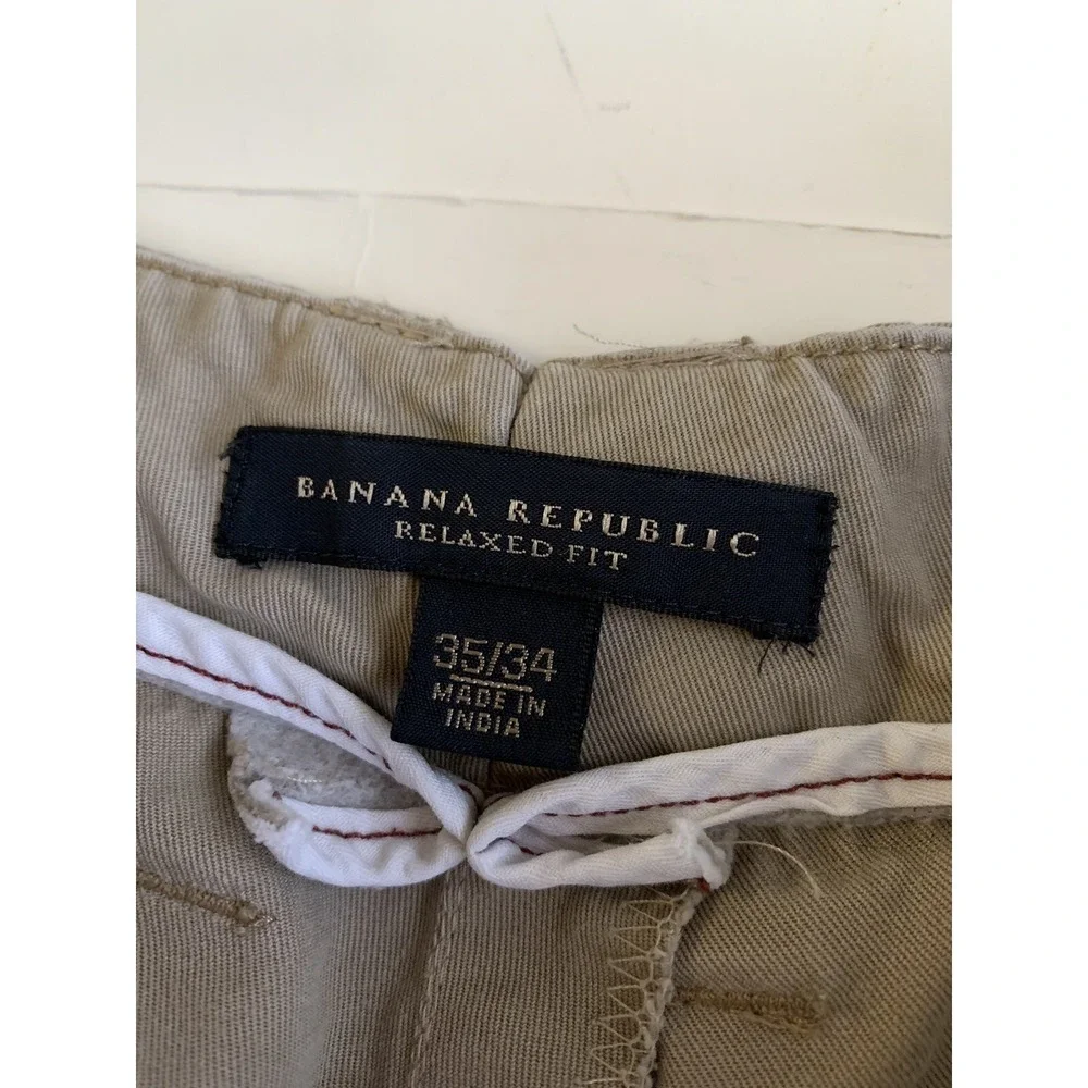 Banana Republic Men Pants 33x26 Khaki Baggy Skater Wide Leg Relaxed Pocket Cargo